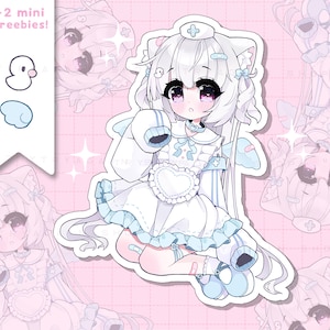 Angel Maid Catgirl &#39;Light Mode May&#39; Anime Girl Waterproof Vinyl Sticker pack - laminated kawaii stickers