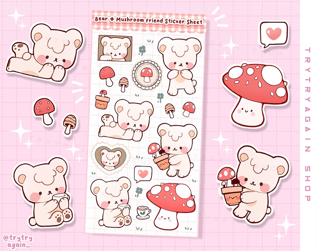 Cute Sticker Sheet Kawaii Stickers for Journaling, Planning Vinyl Sticker  Sheet Cute Bear and Bunny -  Sweden