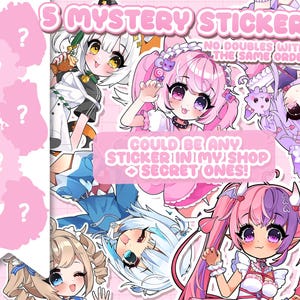 Pacote de adesivos misteriosos de garotas fofas de anime - Bolsa misteriosa com 5 adesivos kawaii de vinil laminado de garotas de anime!!