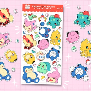 Retro Claw Machine Plushie stickers Glossy Sticker sheet - bujo bullet journal and planner polco stickers Gen 1 and 2