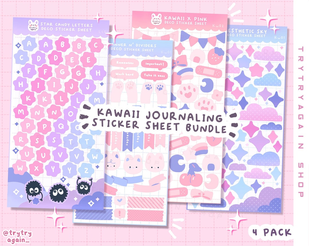 4 Kawaii Journal &amp; Planner Starter Kit - Bundle Pack With Alphabet ...