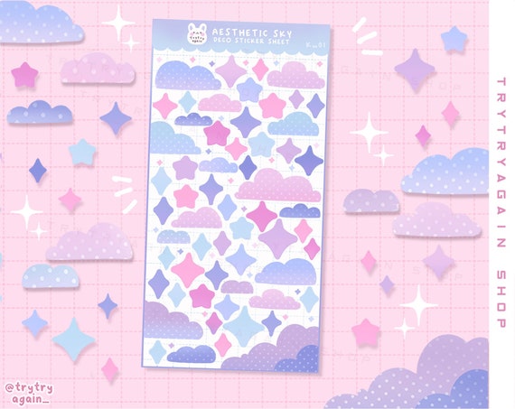Aestetic Clouds & Stars Sky Sticker sheet -  bujo bullet journal and planner polco stickers