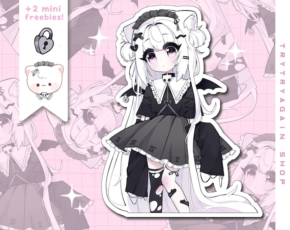 Gothic Lolita Catgirl 'dark Mode May' Anime Girl Waterproof Vinyl Sticker  Pack Laminated Kawaii Stickers 