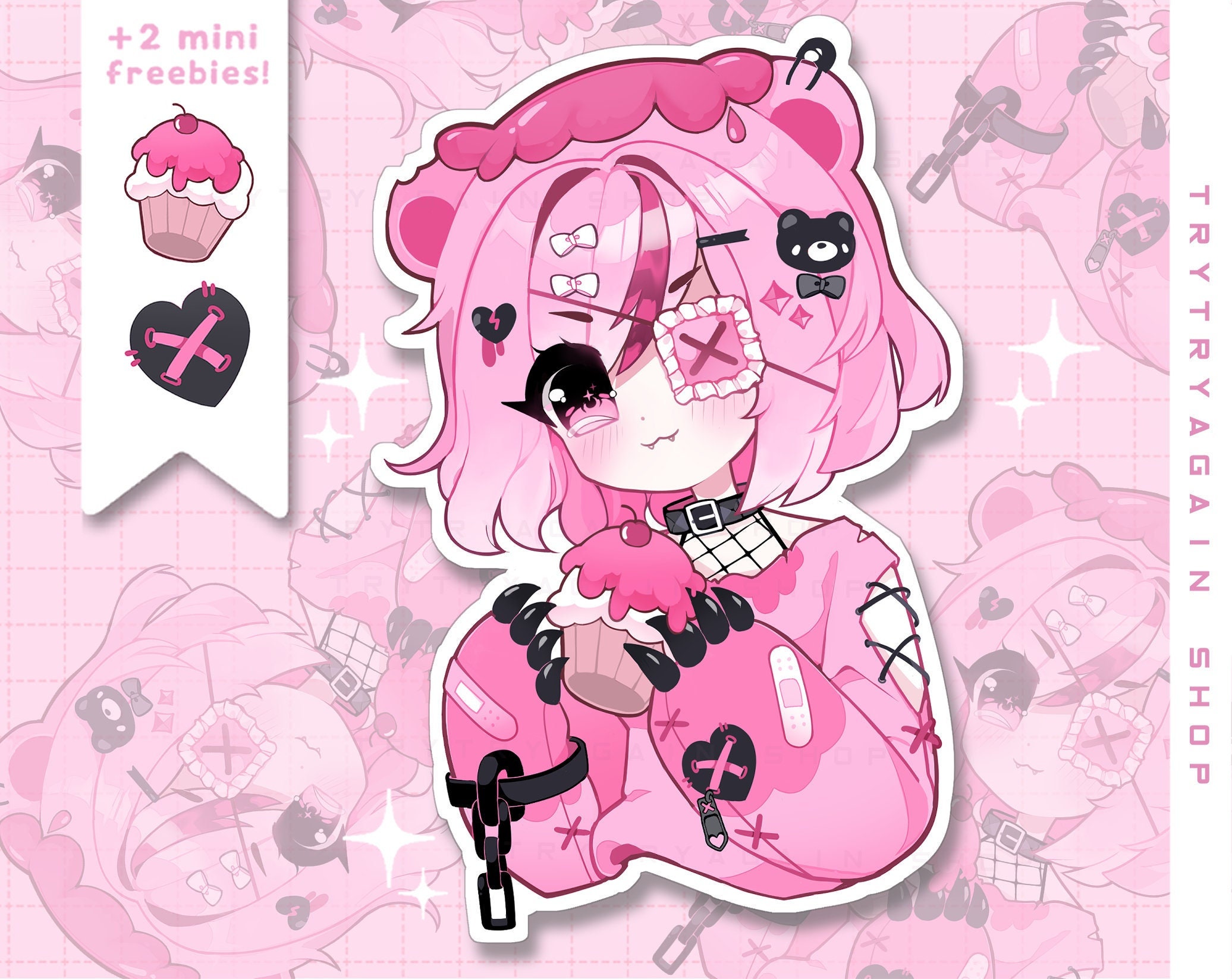 Set of 12 Creepy Girl Emo Goth Stickers 2 on Their Longest Side