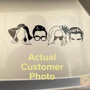 May include: Black and white silhouette of four people's faces, including two women and two men. The text "Actual Customer Photo" is below the image.