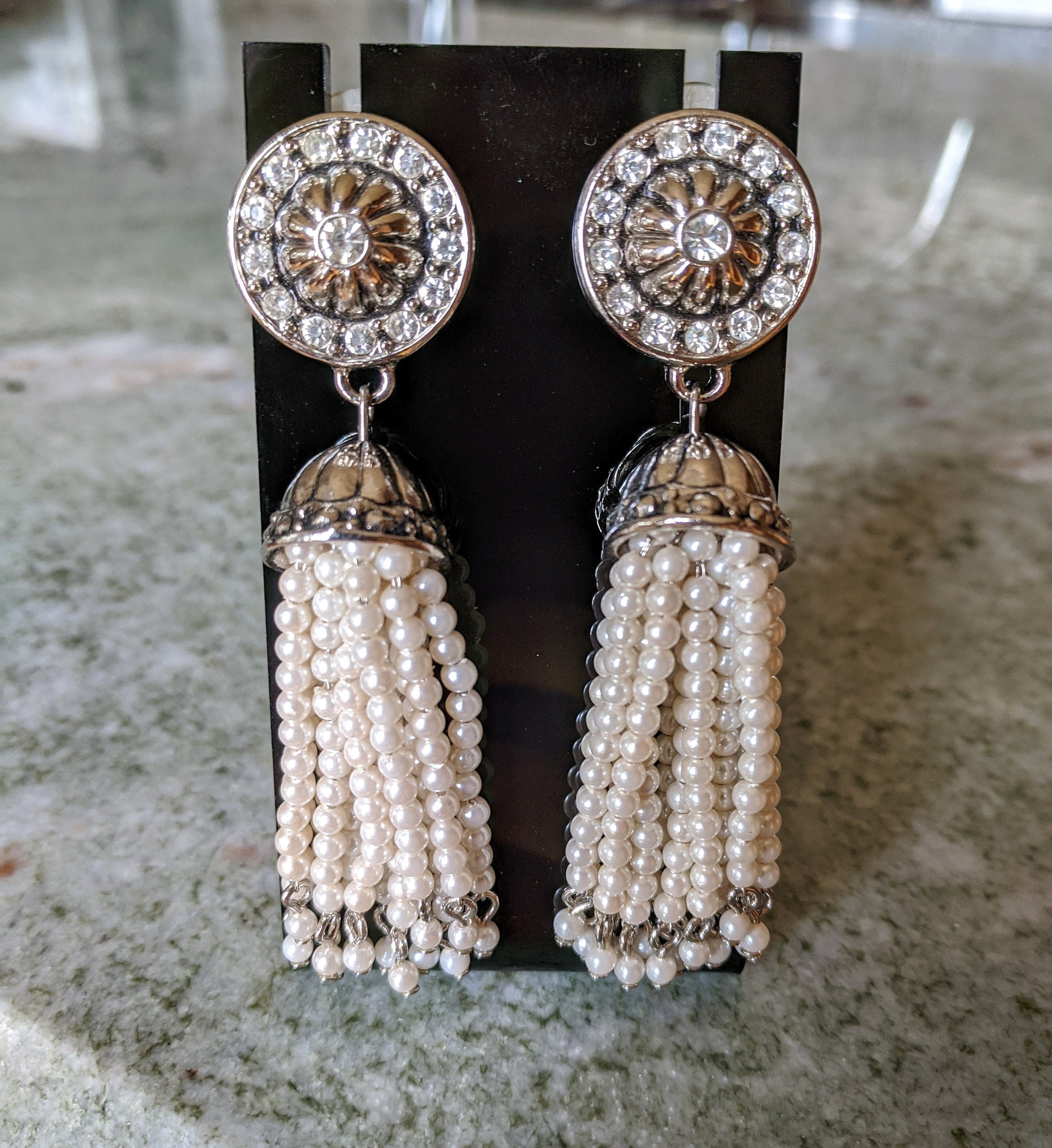 Vintage Costume Jewelry Rhinestone Pearl Dangle Earrings - Etsy Canada