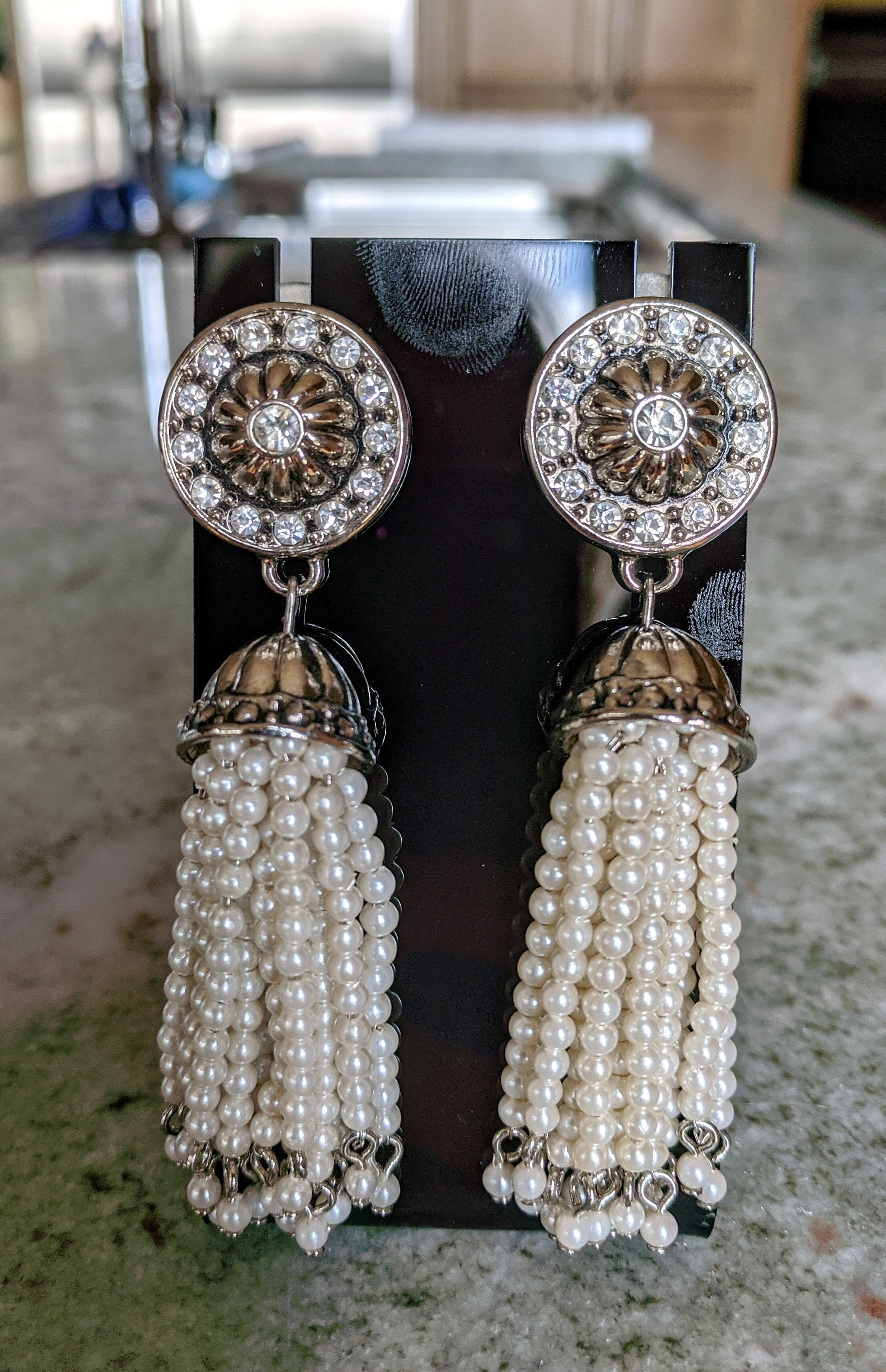 Vintage Costume Jewelry Rhinestone Pearl Dangle Earrings Etsy Canada