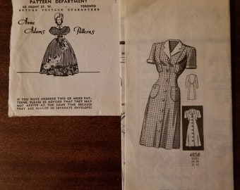 1950s Vintage Sewing Pattern DRESS B34 By /'Anne Adams/' R986