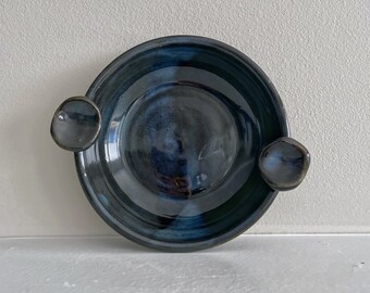 Grey / Gray, Blue, and Black Handmade Ceramic Pottery Cigar Ash Tray with 2 Two Cigar Holder Spots