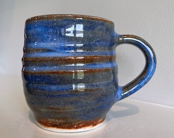 Blue and Brown Handmade Ceramic Pottery Coffee Mug with Handle