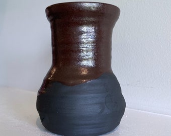 Black and Brown Small Handmade  Ceramic Pottery Vase on Obsidian Clay