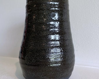 Black and Silver Small Handmade  Ceramic Pottery Vase on Obsidian Clay