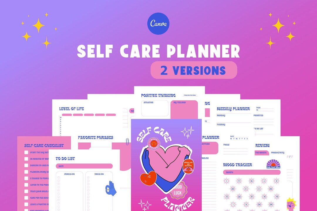 Editable Self Care Planner | Wellness Journal Canva Template - Etsy