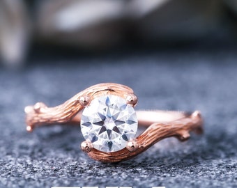 Moissanite engagement ring unique 14K rose gold ring 6mm round moissanite ring, rings for women, promise wedding ring, vintage wedding band