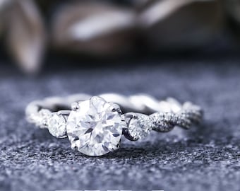 Moissanite engagement ring vintage 14K white gold ring, 1.0ct vvs twist moissanite ring, unique ring, bridal rings for women, promise ring