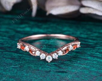 Moissanite wedding band rose gold crown design moissanite wedding ring bridal rings for women, promise curved band, anniversary dainty ring