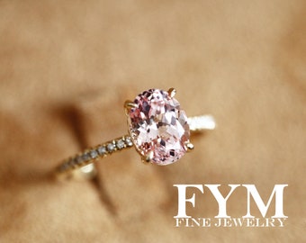 Pink Sapphire Engagement Ring Unique 2.5ct Oval Cut Sapphire Ring Bridal Ring Rings For Women 14K Gold Stacking Wedding Ring Promise Ring