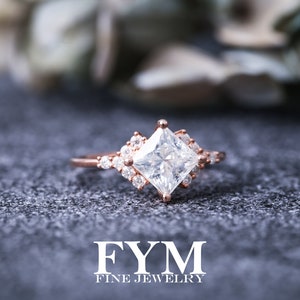 Moissanite engagement ring art deco 14K rose gold ring, vvs princess moissanite ring, unique ring, rings for women, promise wedding ring image 3