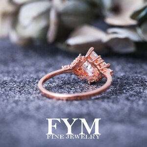 Moissanite engagement ring art deco 14K rose gold ring, vvs princess moissanite ring, unique ring, rings for women, promise wedding ring image 6