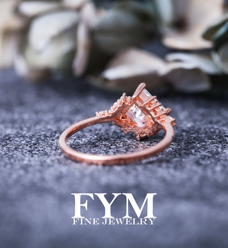 Moissanite engagement ring art deco 14K rose gold ring, vvs princess moissanite ring, unique ring, rings for women, promise wedding ring image 6