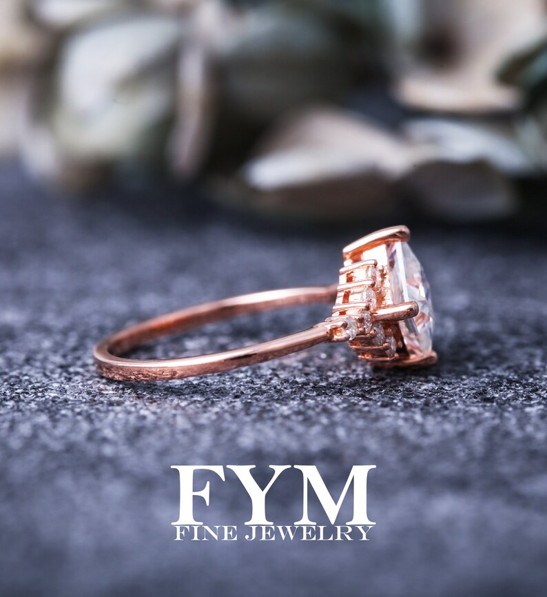 Moissanite engagement ring art deco 14K rose gold ring, vvs princess moissanite ring, unique ring, rings for women, promise wedding ring image 5