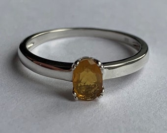Orange Oval Gemstone Ring in Silver
