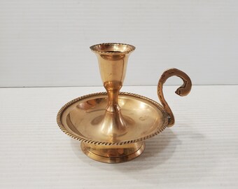 Vintage Brass Candle Holder - Brass Candlestick Holder - Brass Chamberstick - Kaarshouder met handvat - Vintage Taper Kandelaar