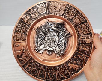 vintage Copper wall plate Wall Hanging Plate - Bolivia plate - pottery and Copper Wall Plate - Wall Hanging, Historical, Gift