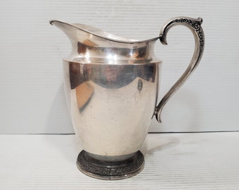 Vintage Silver Plate Pitcher, Tall Ribbed Plated Art Deco Style, Unique Water Jug Silver Plate Company Water Jug Made in England
