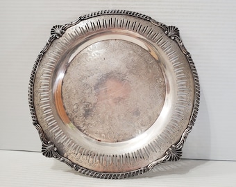 Vintage Victorian Silver Plate Tablett - Vintage Kupfertablett, Rundes Kupfer - Tablett Kupfertablett