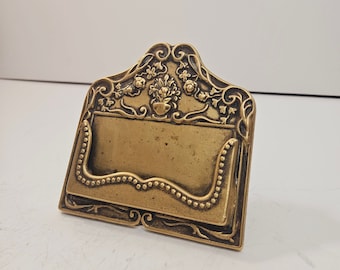 Vintage Brass Business Card Holder - Vintage Art Nouveau style business card holder for desk