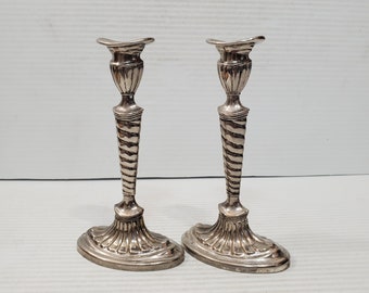 Pair of Silver Plated Candle Holders and Candlesticks by Old Sheffield Plate from England.