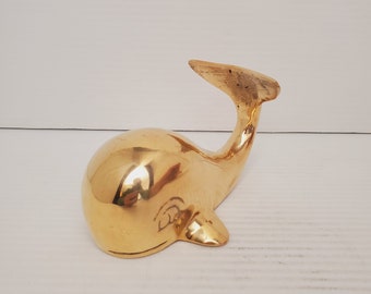 Solid Brass Vintage Whale figurine || Fish Paperweight