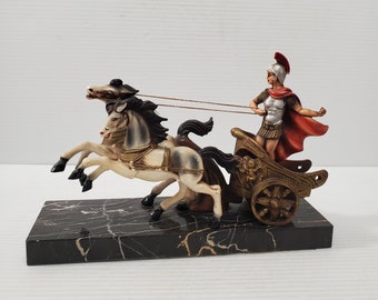 Antique Roman Chariot - Warrior Horses Cart Sculpture - Made in Italy Antique Roman Chariot, Warrior & Horses Cart Sculpture- Made in Italy