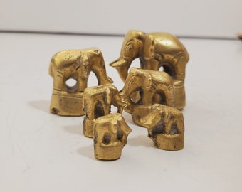 vintage Solid Brass Elephants with Trunk Up heavy family set of six