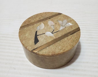 Vintage stone box soap decoration 60'S old house inlaid mother of pearl antique cover decor soapstone storage soap box jewelry jewels