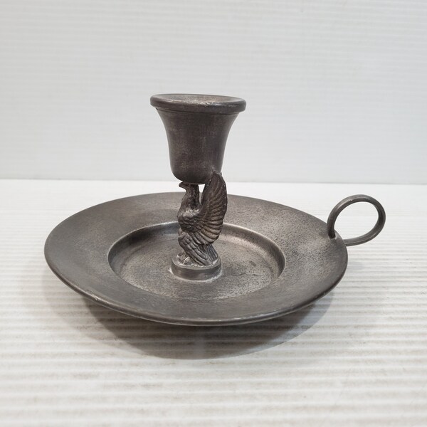 Vintage Pewter Candlestick Holder Fancy Home Decor Portavelas - Portavelas - Chamberstick - Portavelas con agujero para los dedos