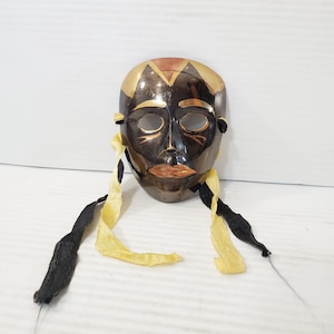 Vintage brass painted mask, witchcraft charm, spell talisman supplies, pagan mask, sabbat decoration, seers mask, fairy fae haunted entity