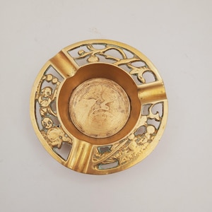 Vintage Solid Brass Ashtray Multi Floral Patterns 1970&#39;s Vintage Brass Ashtray - round Ashtray - Early 20th Century