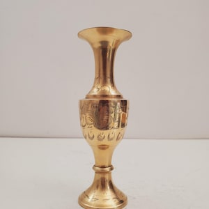 Vintage Etched Flower Pattern Brass Vase - Aged Vintage Patina - Made in India - Vintage Hand-Etched Brass Vase, Floral Brass Vase