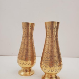 Set of 2 vases || floral pattern || Vintage solid brass vintage brass vase flower vase table mantel decor holiday decor bohemian set of tow