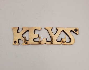 Vintage Brass Key Holder - Wall Mounted - Attractive Aged Patina - Vintage Brass KEYS Wall Key Holder