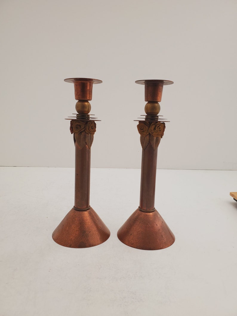 Vintage Brass Candlesticks , Solid Brass Candle Holders, Sold together , Brass Wedding Decor, Antique Brass set of tow zdjęcie 4