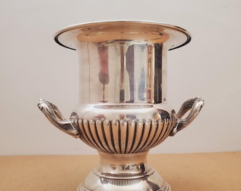 Vintage Silver Champagne Bucket - Ornate Tarnished Silver plate Ice Bucket - Silver Crescent Urn - Rustic Large Silver Vase, Wedding Decor