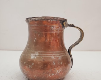 Vintage Copper Jug, Vintage Copper Pitcher, Copper Decorative Vessel, Vintage Copper Vase - Antique Pitcher ,Old copper pitcher