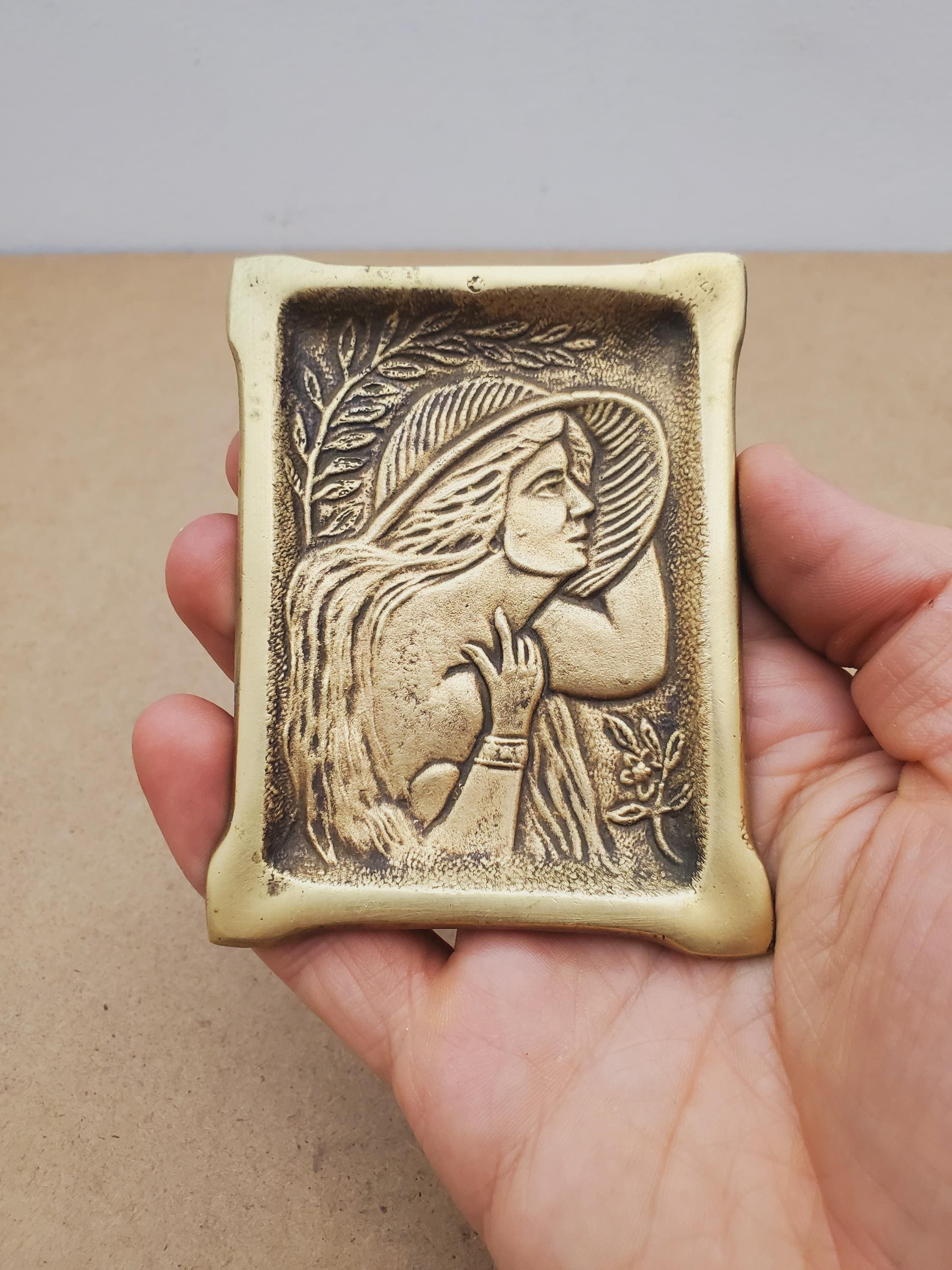 Vintage Mermaid Nautical Brass Dish Vintage Ashtray Brass Dish Art