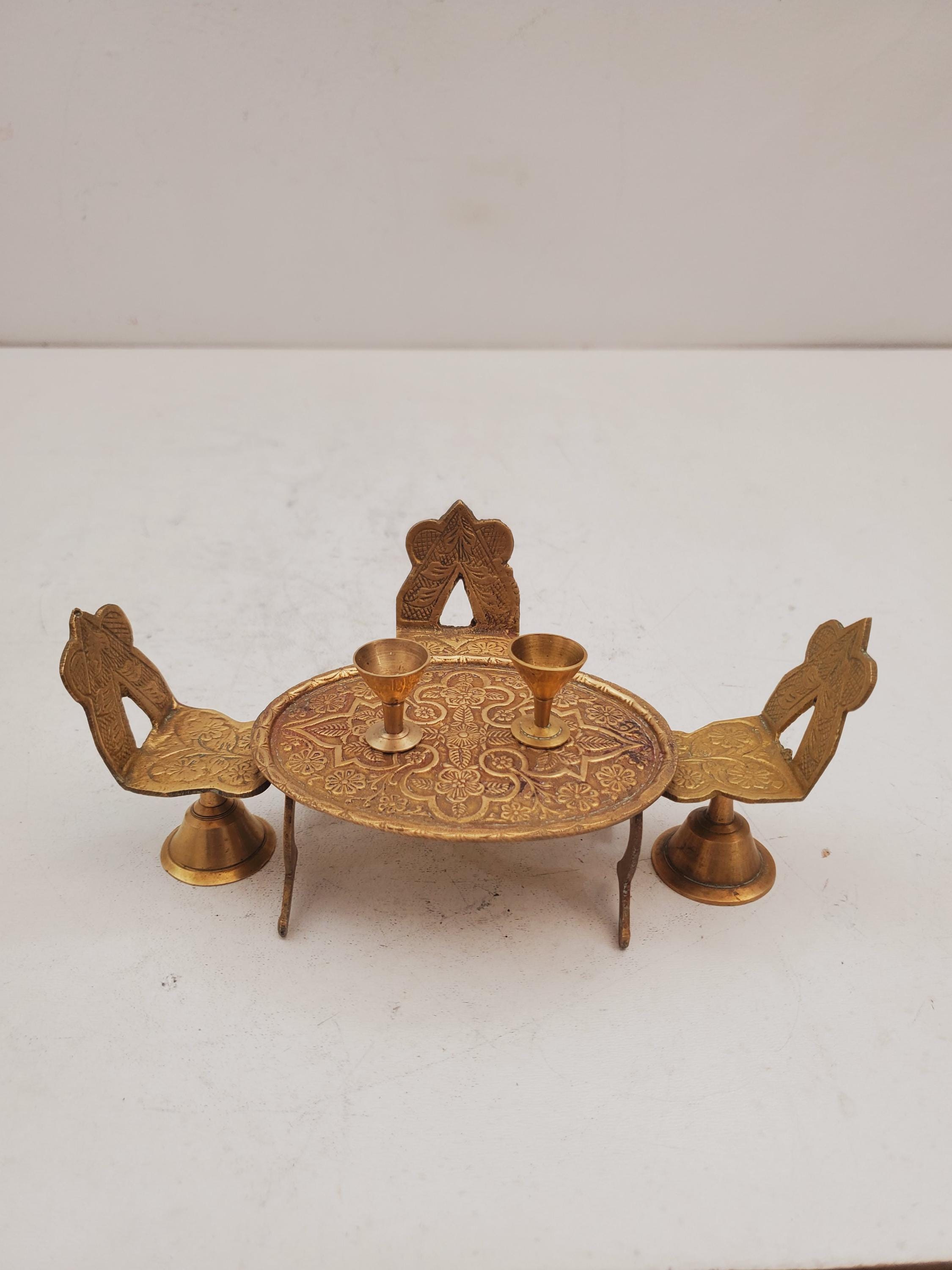 ヴィンテージの10セントストアの真鍮製ミニテーブルと椅子のセット