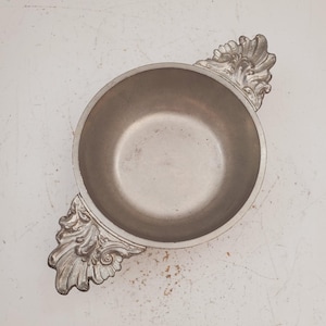 Antique 18th Century English Georgian William Wright Pewter Porringer Bowl -Thistle Pewter Quaich Whisky Tasting Bowl Loving Cup Burns Night