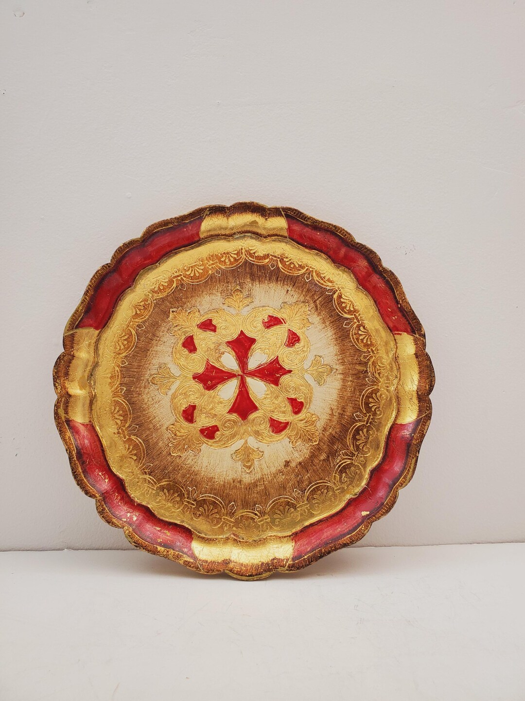 Vintage Italian Florentine Tray, Made in Italy Red and Gold Tray ...