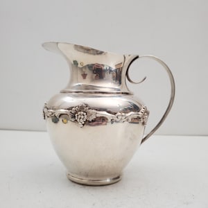 Vintage Silver Plate Pitcher, Tall Ribbed Plated Art Deco Style, Unique Water Jug Silver Plate Company Water Jug
